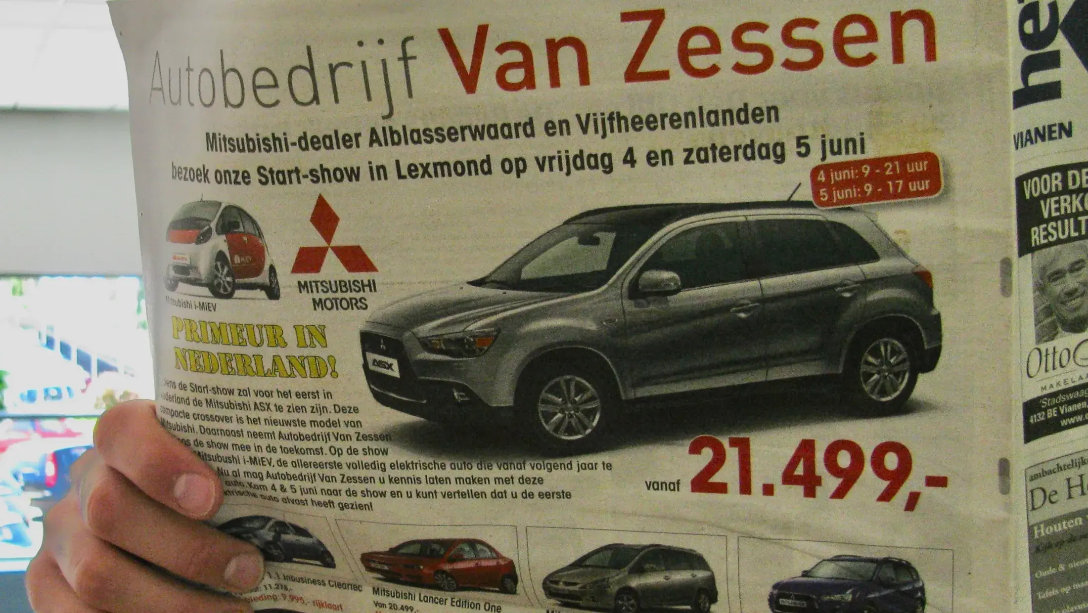 advertentie ter gelegenheid presentatie ASX 2010 en opening  als Mitsubishi Dealer